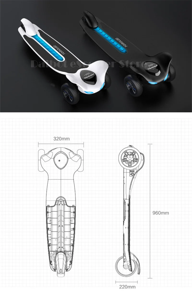 Tomolloo Electric Longboard Skateboard Electric Scooters With APPBluetooth Speaker 6 Inch 36V 250W 3 Wheel Electric Scooter     (15)