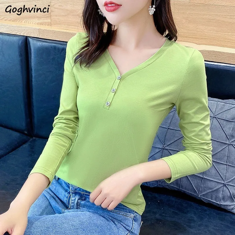 Long Sleeve T shirts Women V neck 