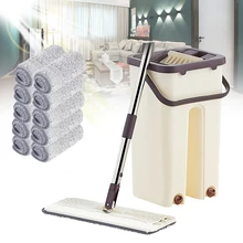 שטוח לסחוט סמרטוט דלי יד-משלוח לסחיטה רצפת נירוסטה סמרטוט רטוב ויבש עצמי ניקוי קסם אוטומטי ספין עצלן לנגב(China)