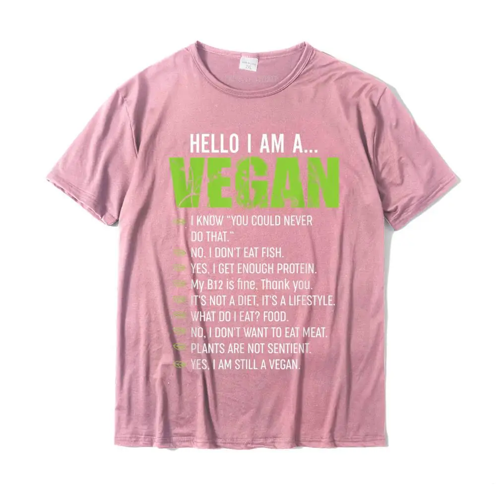 Geek Pure Cotton Tops Tees for Men Casual T Shirts Custom Dominant Round Neck Tops Tees Short Sleeve Free Shipping Funny Sarcastic Vegetarian Gift - Hello I'm A Vegan T-Shirt__MZ22829 pink