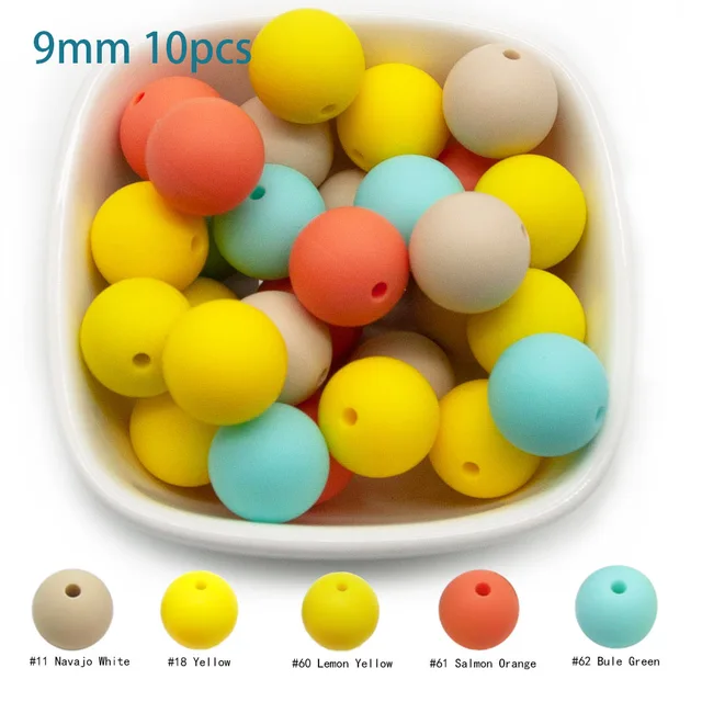 Cute-Idea 10pcs Baby Silicone Round Beads 9/12/15mm Food Grade Chewable Pearl Beads DIY Teething Pacifier Chain Toys Baby Goods 9MM-E