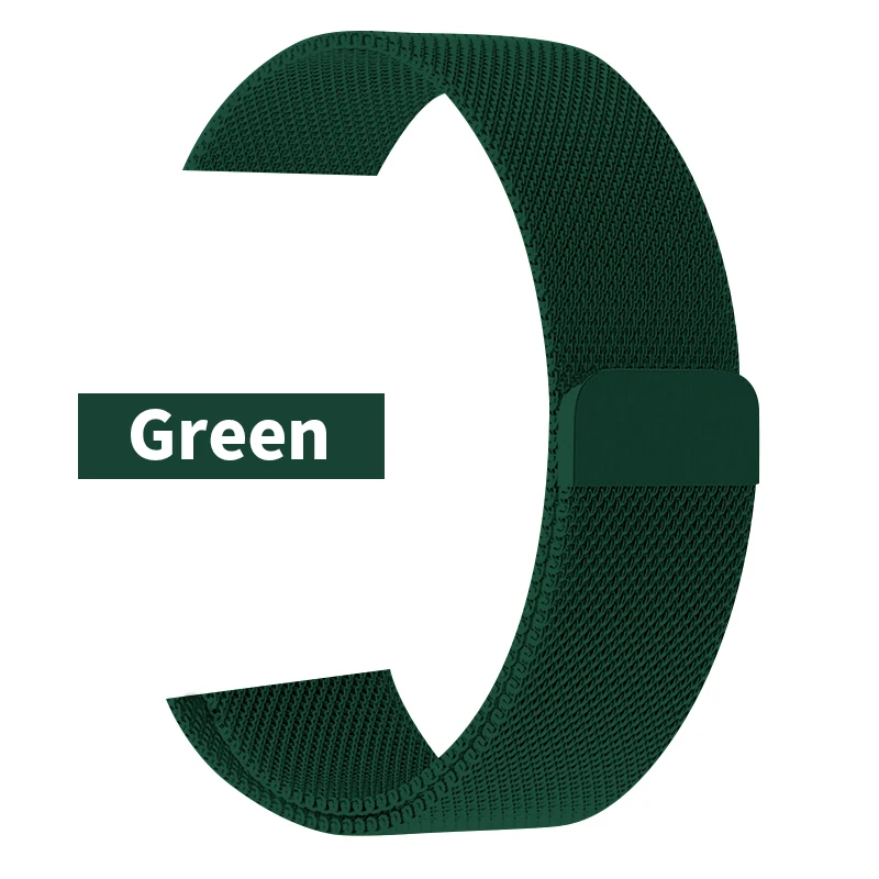 Green Светильник с розовой Миланской петлей, 40, 44 мм, ремешок для Apple Watch, серия 5, 4, браслет для девочек, женский браслет, I phone Watch Series 2, 3 полосы - Цвет ремешка: Green