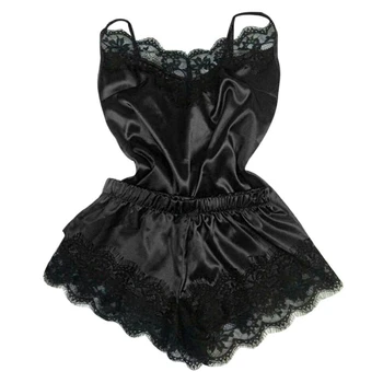 

RICORIT Sexy Lingerie Women Lace NightDress Casual Silk Solid Loose Sleeveless Babydoll Female Sleepwear Nightgown Cool Clothes