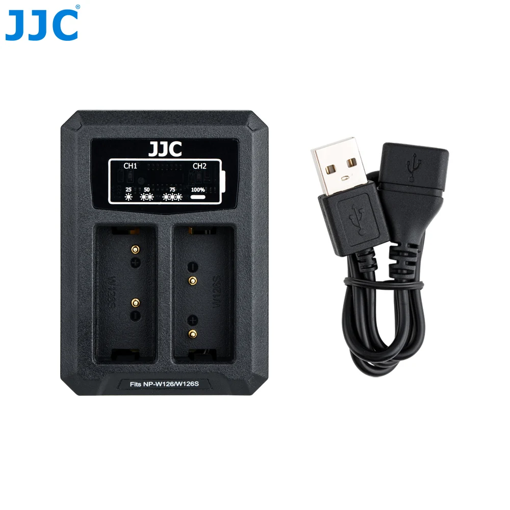 JJC USB Dual Батарея Зарядное устройство для цифровой фотокамеры Fuji Fujifilm NP-W126 NP-W126S XT3 X100F X-Pro2 X-Pro1 XT2 XT1 XT30 XT20 XT10 заменяет BC-W126