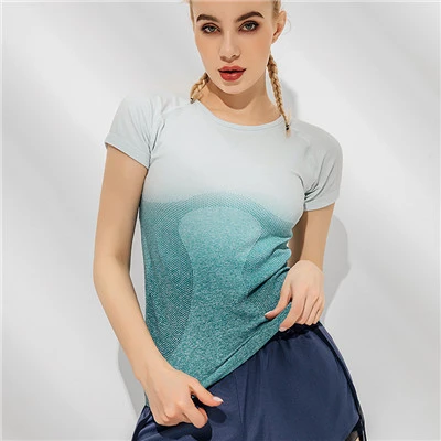Green Sport Top Женская Спортивная кофта для йоги Топ для спортзала с коротким рукавом спортивный Топ Женский Для Фитнеса Йоги рубашка градиент цвета топы спортивные для женщин спортивная одежда - Цвет: Green Sport Top