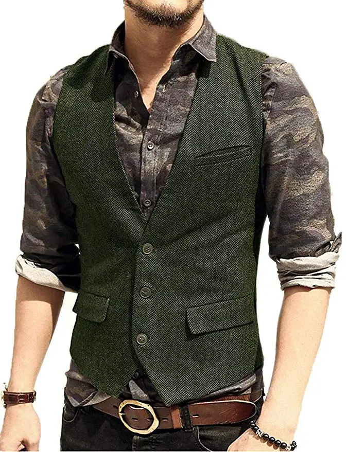 Army Green Бургундия шерсть жениха Жилеты страна елочка твид slim fit Свадебные вечерние для мужчин наряд жилет жениха выпускной - Цвет: Army Green