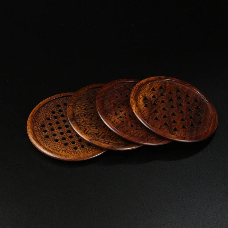 

Classical pane rosewood round openwork wooden creative anti-hot tea ceremony coaster custom mahogany coaster can be lettering