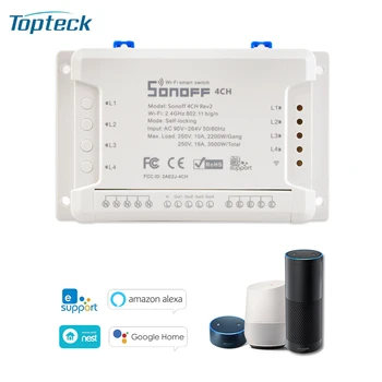 

Sonoff 4CH 10A /Gang 4 Channel Wifi Smart Switch 433 MHZ RF Remote Wifi Lights Switch Supports 4 Devices for Alexa Google