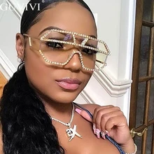 Женские солнцезащитные очки, стразы, большие размеры,, цельные, со стразами, Ретро стиль, мужские солнцезащитные очки, квадратные, винтажные, брендовые, дизайнерские
