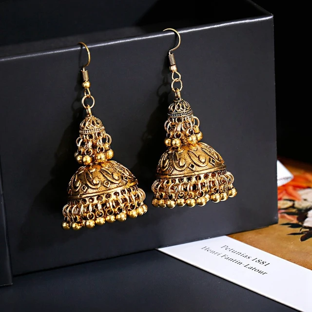 Moonstruck Traditional Oxidised Long Drop Chain Dangler Beaded Jhumka –  www.Moonstruckinc.com