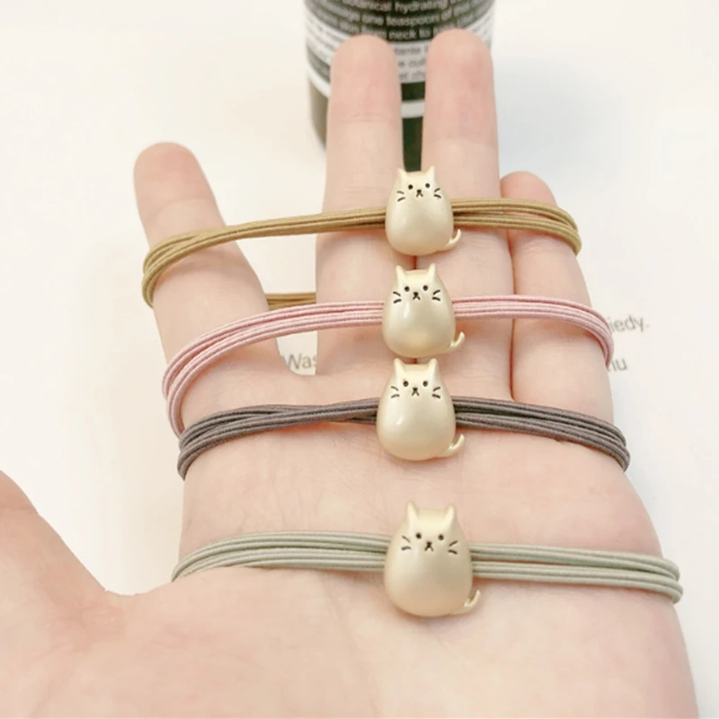 Cute metal lucky cat tied rubber band rope net red girl kitten tied hair ring