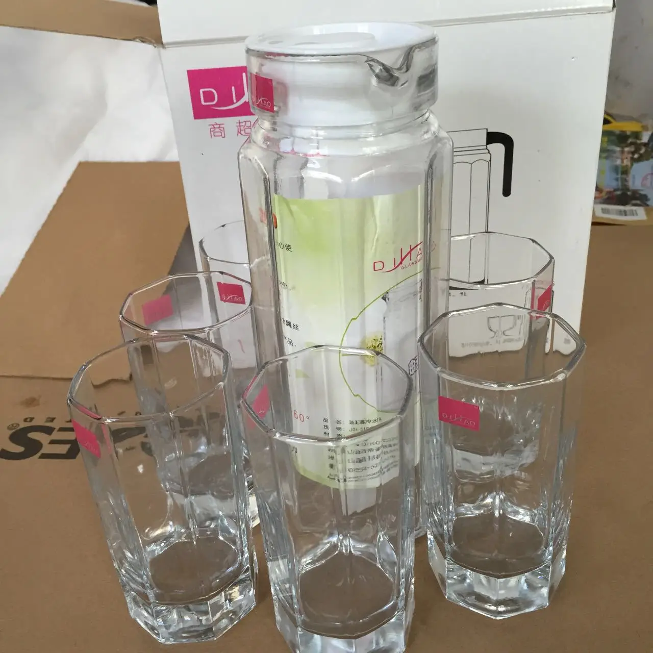 Manufacturers Direct Selling Customizable Promotional Gift Logo Trademark Design Printing 4+ 1 Cold Water Pot Glass Tea Set