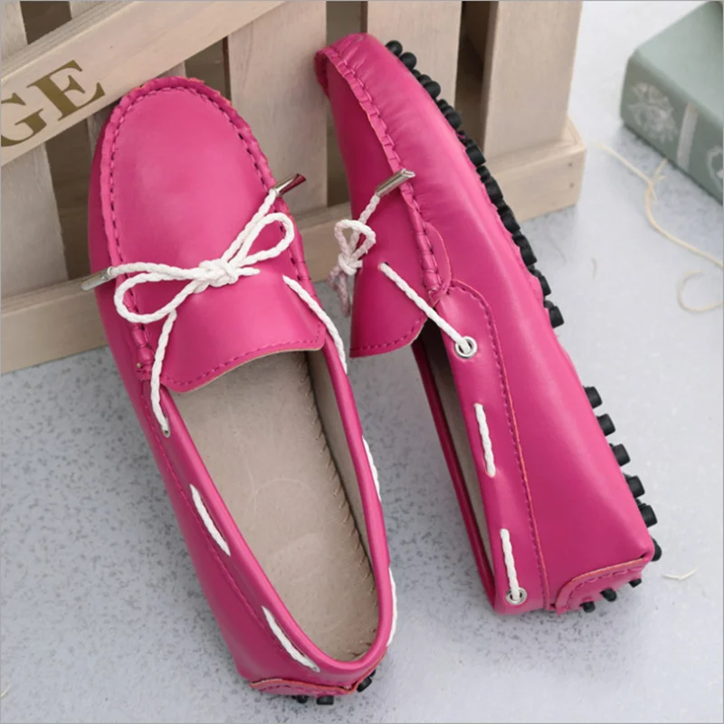 2020 new arrive genuine leather handmade women flats spring autumn Bow leather platform loafers waterproof casual driving shoes