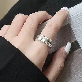 

925 Silver Simple Bow Ring Female Cool Retro Sterling Silver Open Ring Woven Real Silver Retro Old Original wholesale lots bulk