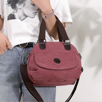 

Woman Canvas Handbags Female Single Shoulder Bags Girls Crossbody Pack Vintage Solid Multi-pocket Ladies Totes Bolsas