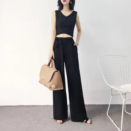

New Spring Summer Fashion High Waist Chiffon Wide Leg Pants OL Work Wear Belt Bow Pants Trouser For Women Outwear LX190