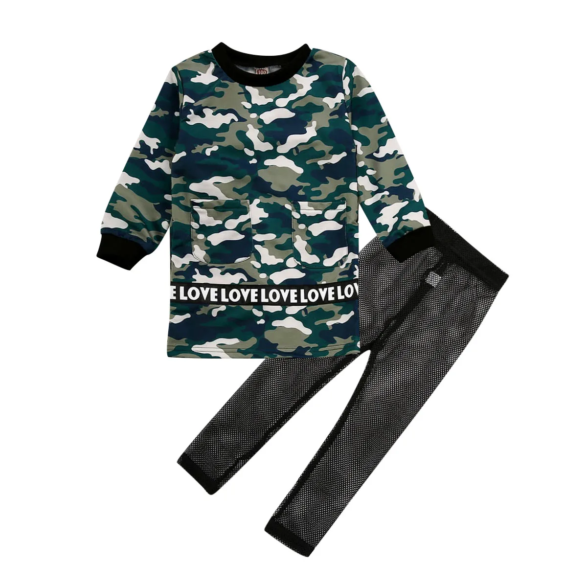 Одежда для маленьких девочек, камуфляжные топы с длинными рукавами, сетчатые штаны, комплект одежды, От 1 до 6 лет - Цвет: Армейский зеленый