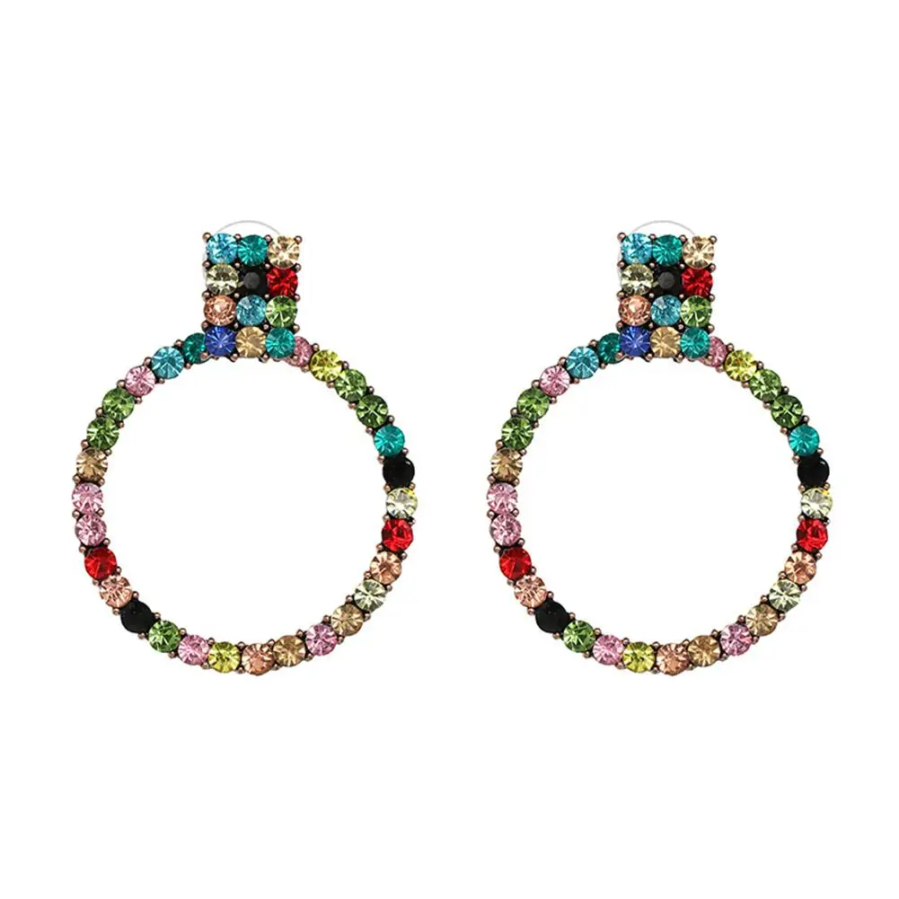 Новые трендовые винтажные женские многоцветные полные стразы, инкрустированные большие круглые Висячие серьги-гвоздики, ювелирные изделия, подарок, женская серьга стимпанк