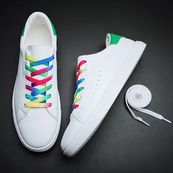 

Spring Summer Rainbow Laces Classic White Shoes Low-Top Casual Shoes Student Youth Sneakers Lace Up Loafers Footwear Chaussures