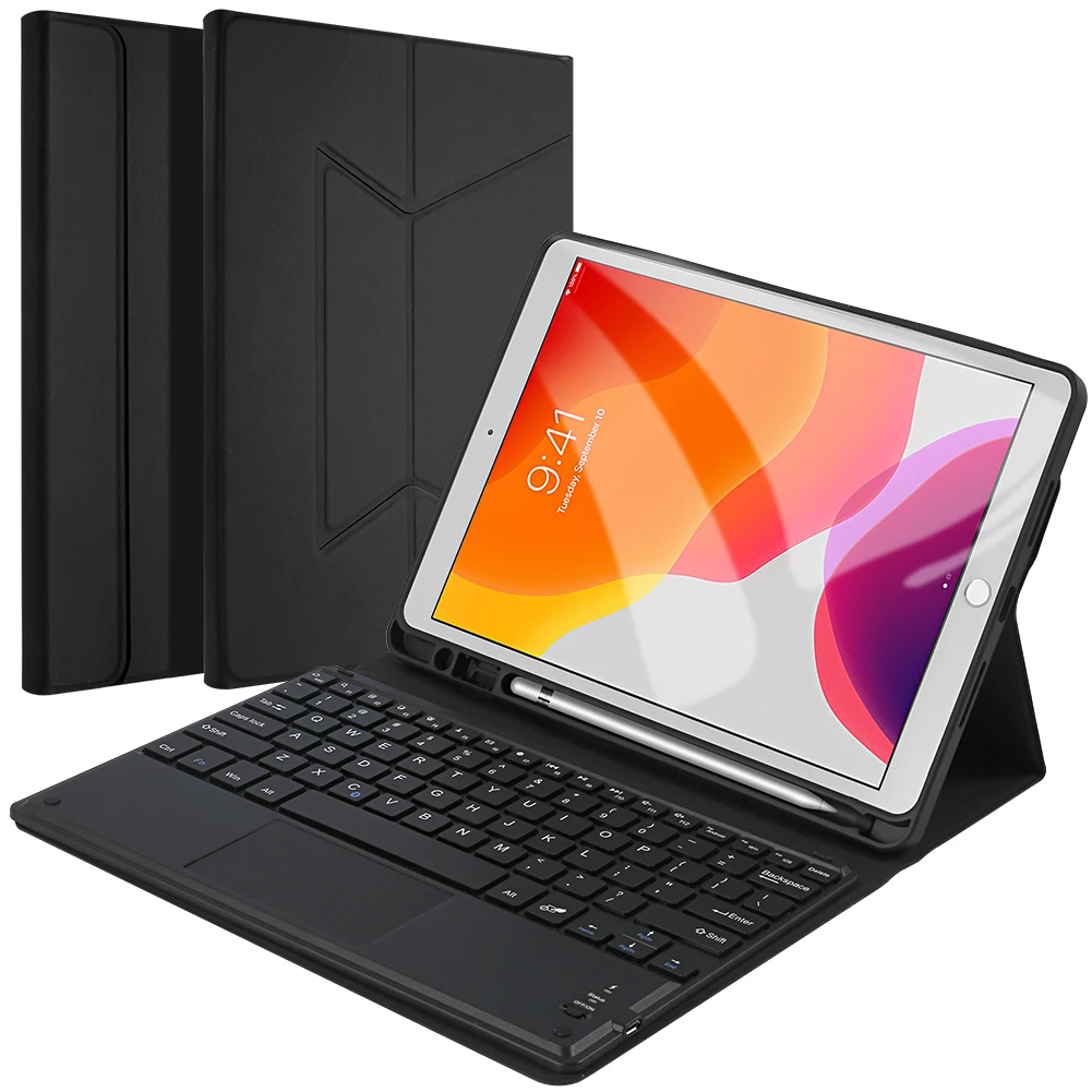 For Apple iPad 10.2 2019 US Bluetooth Keyboard Black Leather Flip Stand Case Set Tablet Protective Case Spain Russian Keyboard For Apple iPad 10.2 2019 US Bluetooth Keyboard Black Leather Flip Stand Case Set Tablet Protective Case Spain Russian Keyboard