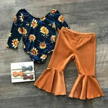 

Newborn Infant Baby Girl Autumn Clothes Floral Tops Romper Long Pants Outfits Set