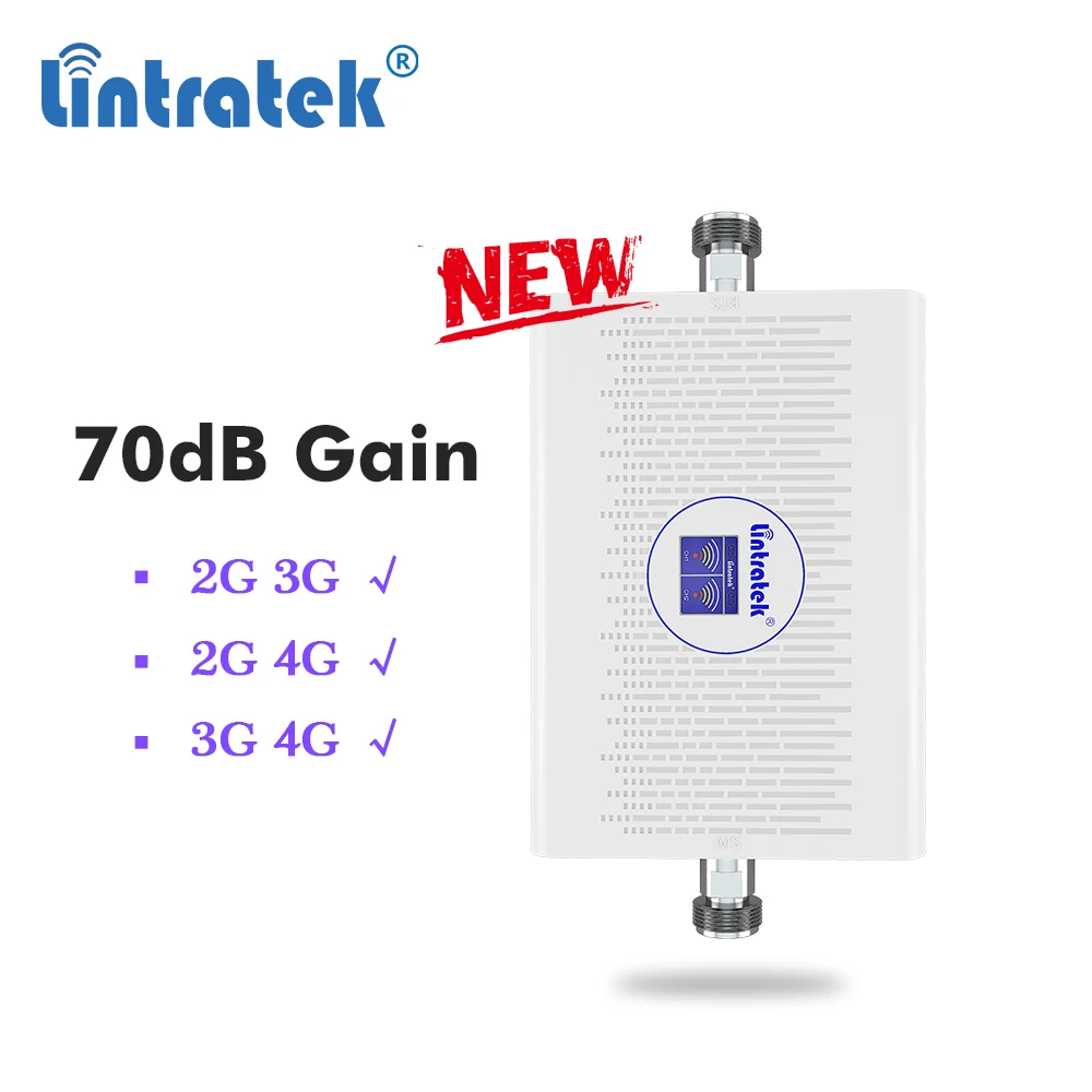 

Lintratek 70dB dual band 900 1800 2100mhz 2G 3G 4G LTE cellular signal booster repeater UMTS GSM 4G 1800mhz amplifier ALC LCD dd