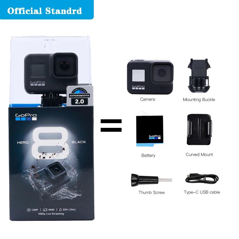 Official Standard Оригинальная Экшн-Камера Gopro HERO 8 Black Go Pro Hero 8 водонепроницаемая Спортивная камера 4K Ultra HD видео 1080p прямая трансляция - Цвет: Official Standard