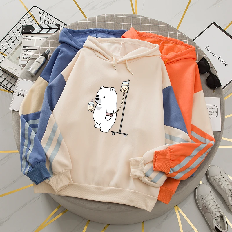

Patchwork Hoodie Hoodies Women Bear Sweatshirts Women Harajuku Kawaii Oversize Graphic Pullover Streetwear Long Sleeve Coat