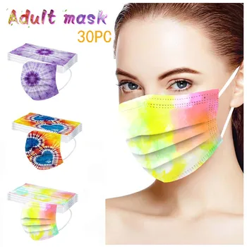 

30PCS Disposable Face Mask For Adult masker Tie-dyed Digital Printing Three Layers Protective Breathable Mask masque jetable