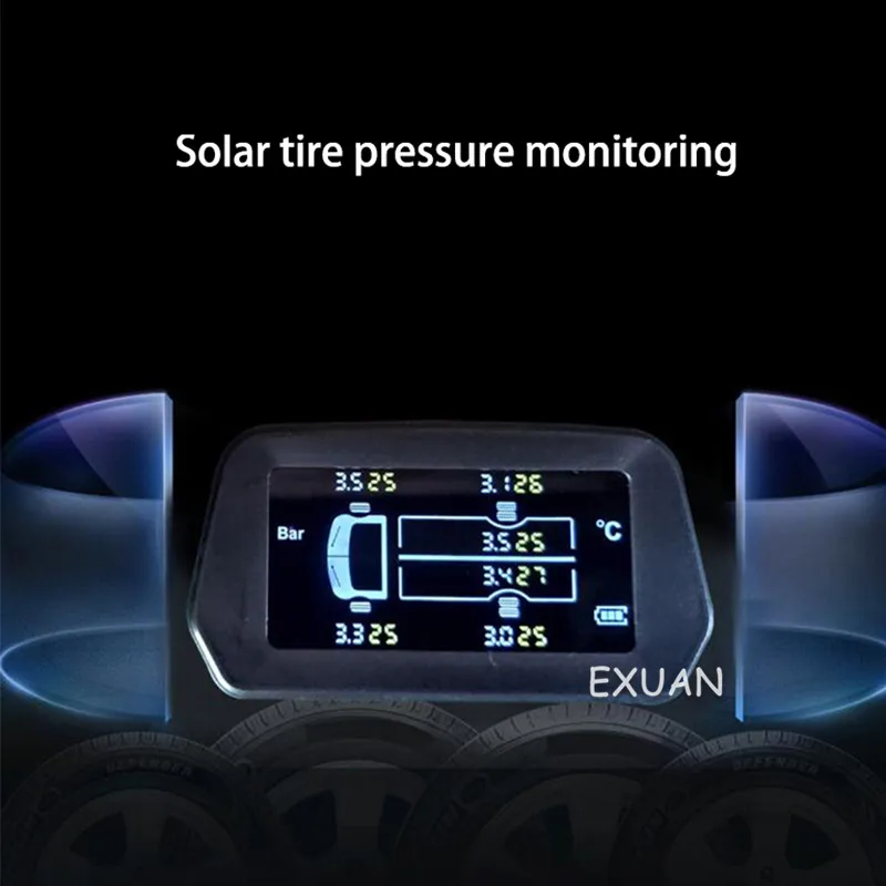 Car Tire Pressure Alarm Monitor Solar Power Dual Charging System System Auto Security Alarm Tyre Pressure Temperature Warning