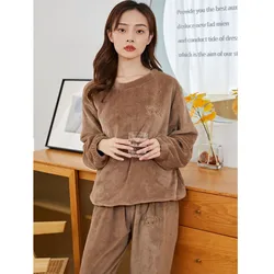 Fdfklak New Home Clothes For Autumn Winter Lounge Wear Warm Suit Women Outside Loose Casual Fleece Spring Sleepwear Pajamas Set