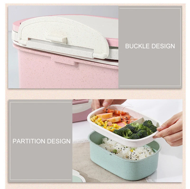 

Double Portable Thermal Lunch Box Wheat Straw Lunch Box Cartoon Leak-Proof Student Child Fruit Crisper Food Container Storage