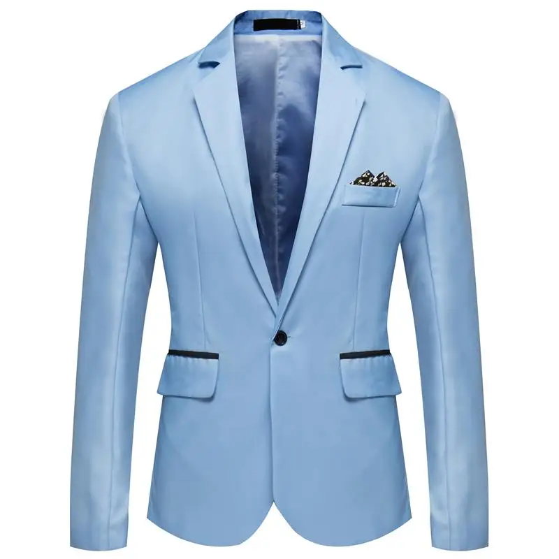 

2019 New Sales Solid Blazer Men Male Blazer Slim Fitness Casual One Button Blazer Sky Blue Regular Blazer Masculino Youth XXXXL