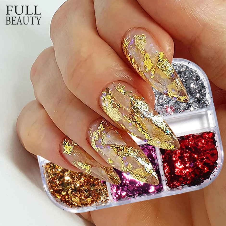 6grids Gold Foils Luxury Sequins For Nail Design 2022 Irregular Mirror Nail  Glitter Flakes Sparkly Gel Polish Manicure Chcby-1 - Nail Glitter -  AliExpress
