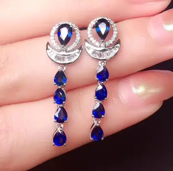 

Y515 Sapphire Earrings Fine Jewelry Pure 18K Gold AU750 Royal Blue Sapphire 2.3ct Gemstones Drop Dangle Earrings for Women