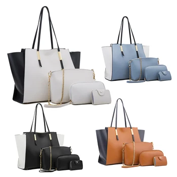 

The New 4 Piece Set Ladies Handbag Women PU Leather Shoulder Messenger Bag Women's Compound Bag Tote Bag