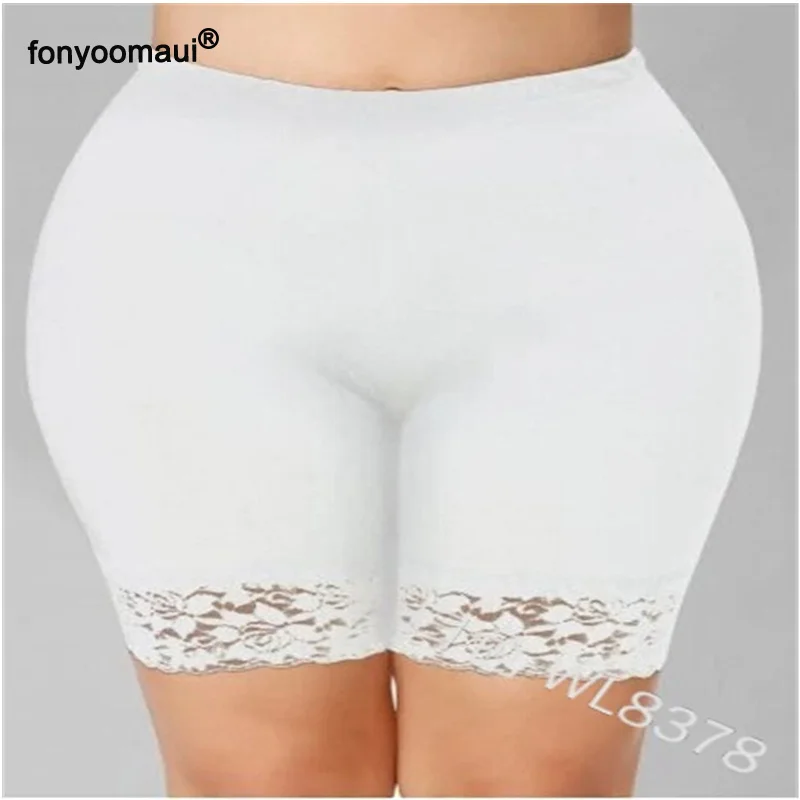 Негабаритные женские короткие леггинсы с кружевной отделкой под юбку брюки с высокой талией Популярные Эластичные Спортивные Мягкие короткие облегающие брюки 4XL 5XL - Цвет: White