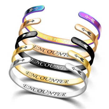 

Stainless Steel Customized Personalized ID Blessing Phrase Bracelet Laser Engraving Adjustable Opening Cuff Couple Bracelet Gift