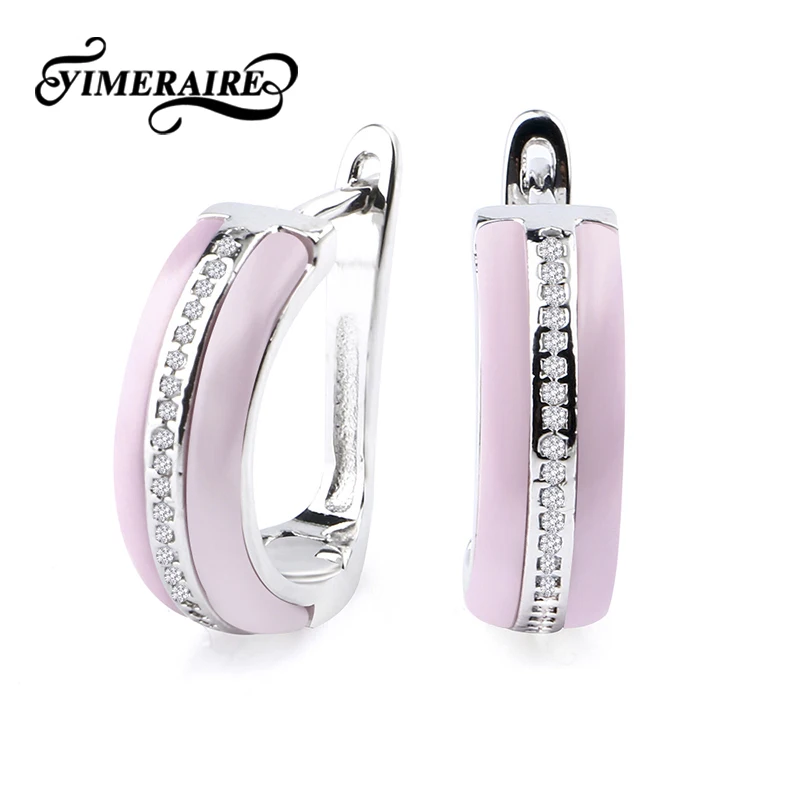 Элегантные женские u-образные серьги, черные, белые, розовые, керамические, для девушек и женщин, с одним рядом кристаллов, серебро, металл, подарок на Рождество, год