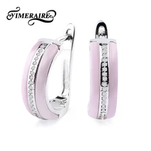 Элегантные женские u-образные серьги, черные, белые, розовые, керамические, для девушек и женщин, с одним рядом кристаллов, серебро, металл, подарок на Рождество, год