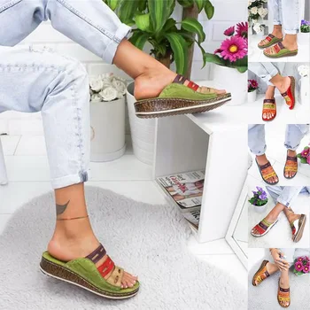 

Summer Women Retro Sandals Open Toe Platform Casual Shoes Ladies Outdoor Beach Low Heel Flip Flops Plus Size 2020