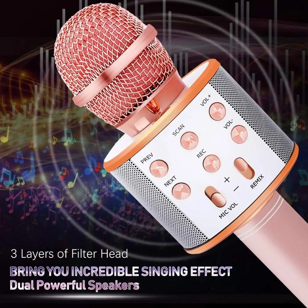 Wireless Karaoke Microphone, 3 in 1Handheld Portable Speaker Karaoke Machine, Home KTV Kids Outdoor Birthday Party with Record