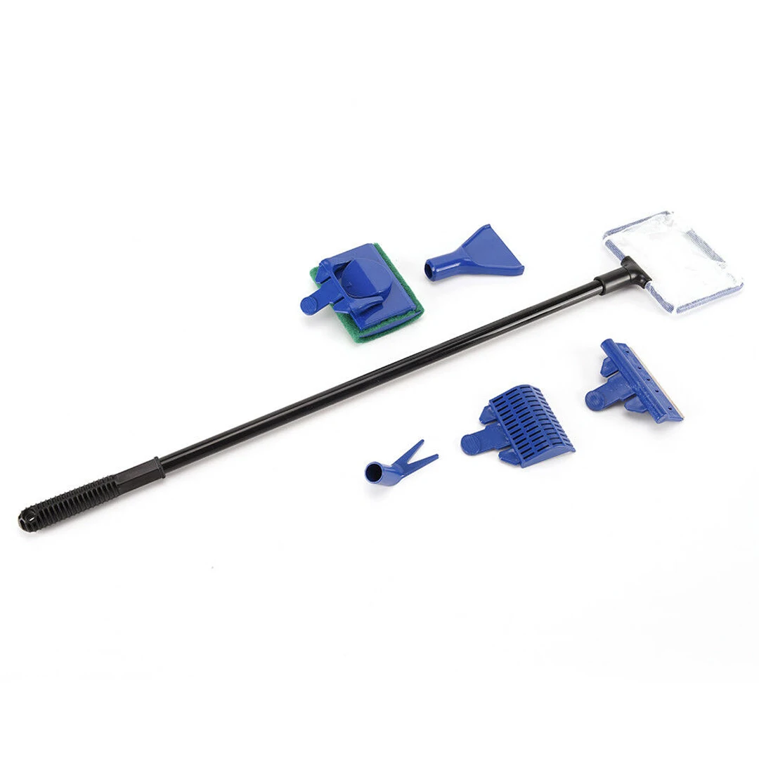 

New 5in1 Multi Aquarium Cleaning Kit Home Fish Glass Tank Cleaning Brush Tool With Long Handle Household Fishnet Cleaner Tool