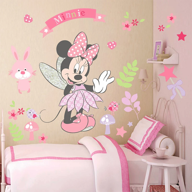 Disney Minnie Mouse Wall Stickers For Kids Baby Girls Rooms Nursery Home Decor Vinyl Cartoon Wall Decal Diy Mural Art Decoration