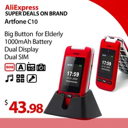 Artfone flip phone for the elderly, with large buttons on a 2.4-inch screen, easy for the elderly, with MMS, SOS button, camera