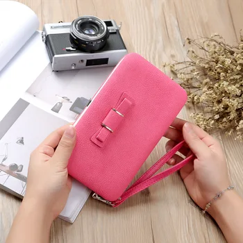 

OUGGER Fashion Woman Hasp Wallets and Purses with Zipper Poucht, Solid Bow Money Bag,Coin Case and Phone Wallet for Women