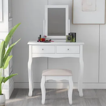 

Dressing Table Modern Simple Bedroom Lockers Nordic Makeup Two Drawers Table Net Red Make Up Table With Mirror And Stool White