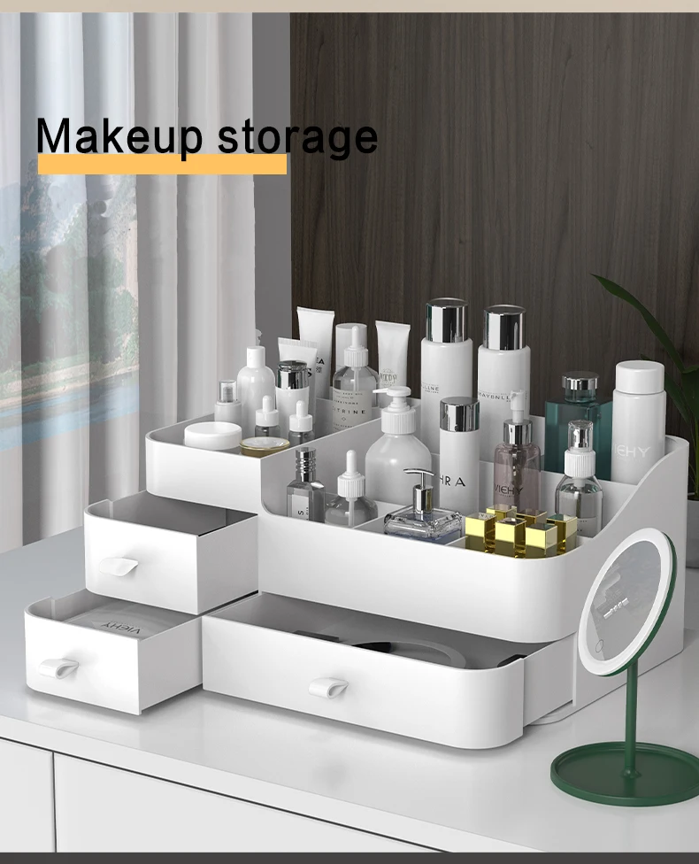 Large Capacity Drawer Make Up Organizer Bathroom Makeup Storage Box Women Skin Care Dressing Table Cosmetic Lipstick Beauty Case