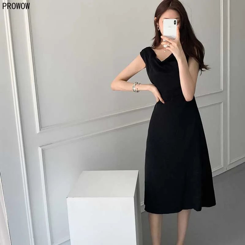 Elegant Summer Women Dress 2020 Plus Size Cotton Office Slim Waist Long Dress Ladies Off Shoulder Korean Chic Vacation Dresses