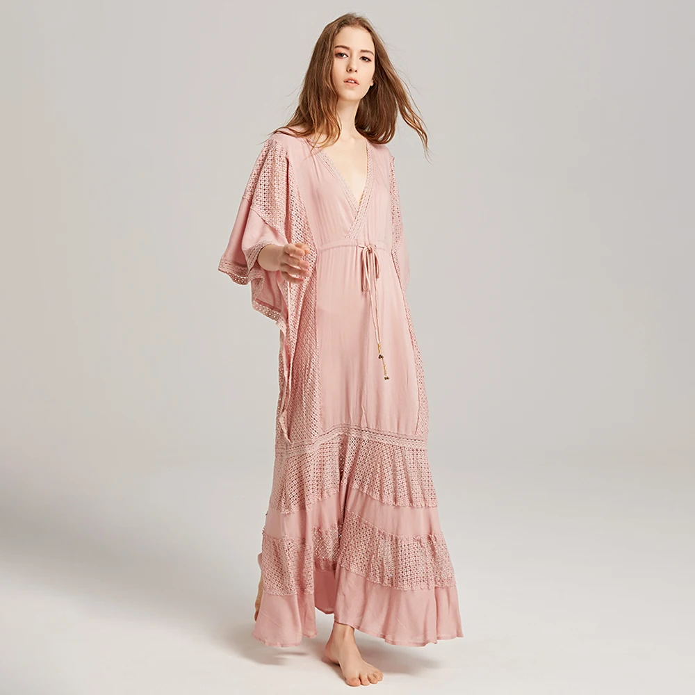 Boho элегантное платье макси с вырезами, сексуальное винтажное платье с v-образным вырезом и открытой спиной, шикарные платья, летние женские свободные повседневные платья